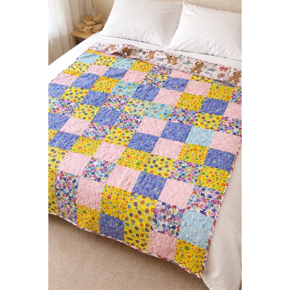 Handmade‎ Patchwork Quilt Floral Star Jesus Power 66x50 Teddy Bear Throw